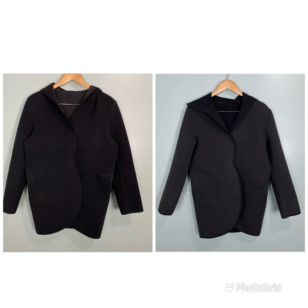 Lululemon Urban Horizons Heathered Black Gray Reversible Jacket Sz‎ M Hooded